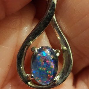 Opal Pendant in Oval Sterling Silver Necklace